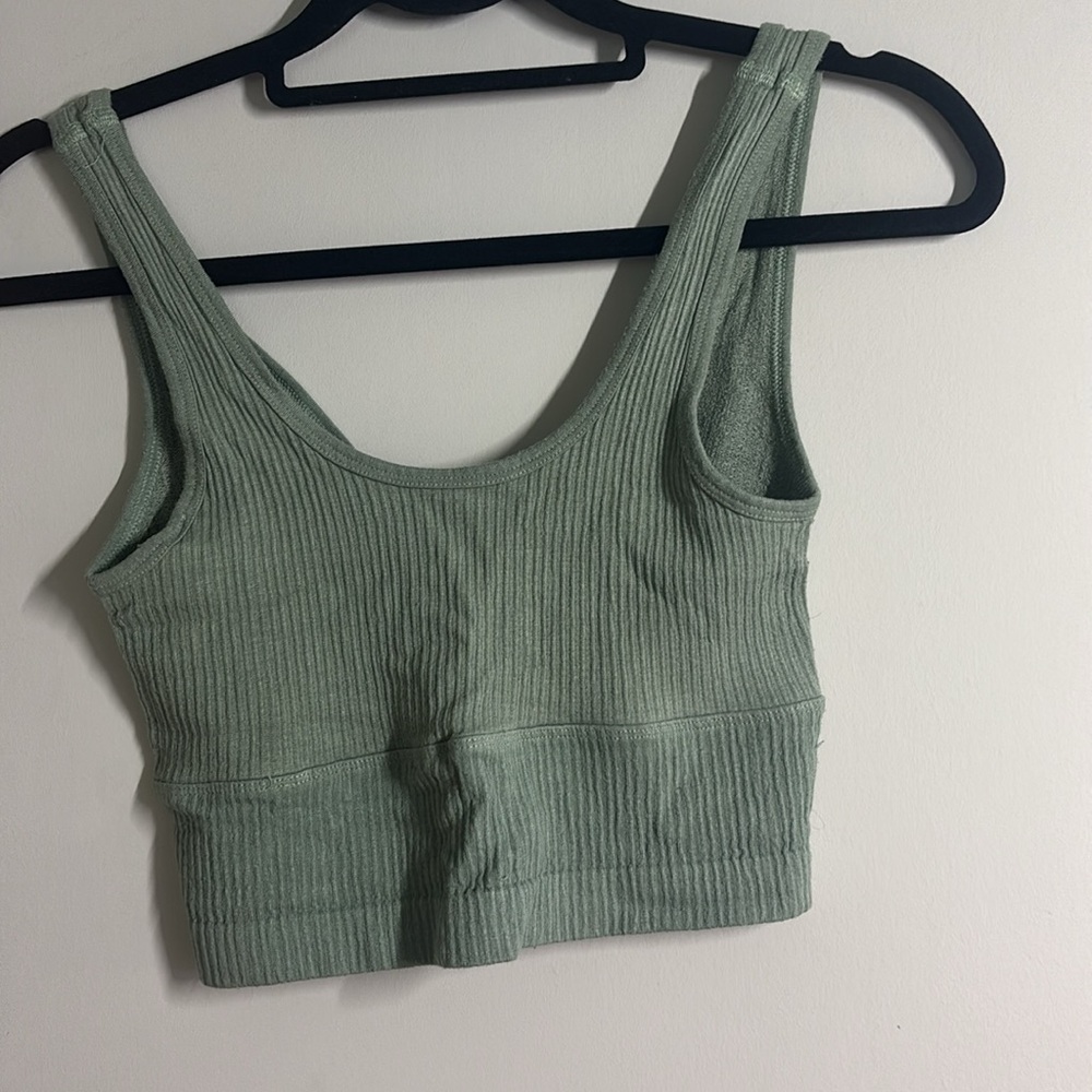 Urban Outfitters Olive Ribbed V-Neck Top - Picture 3 of 3